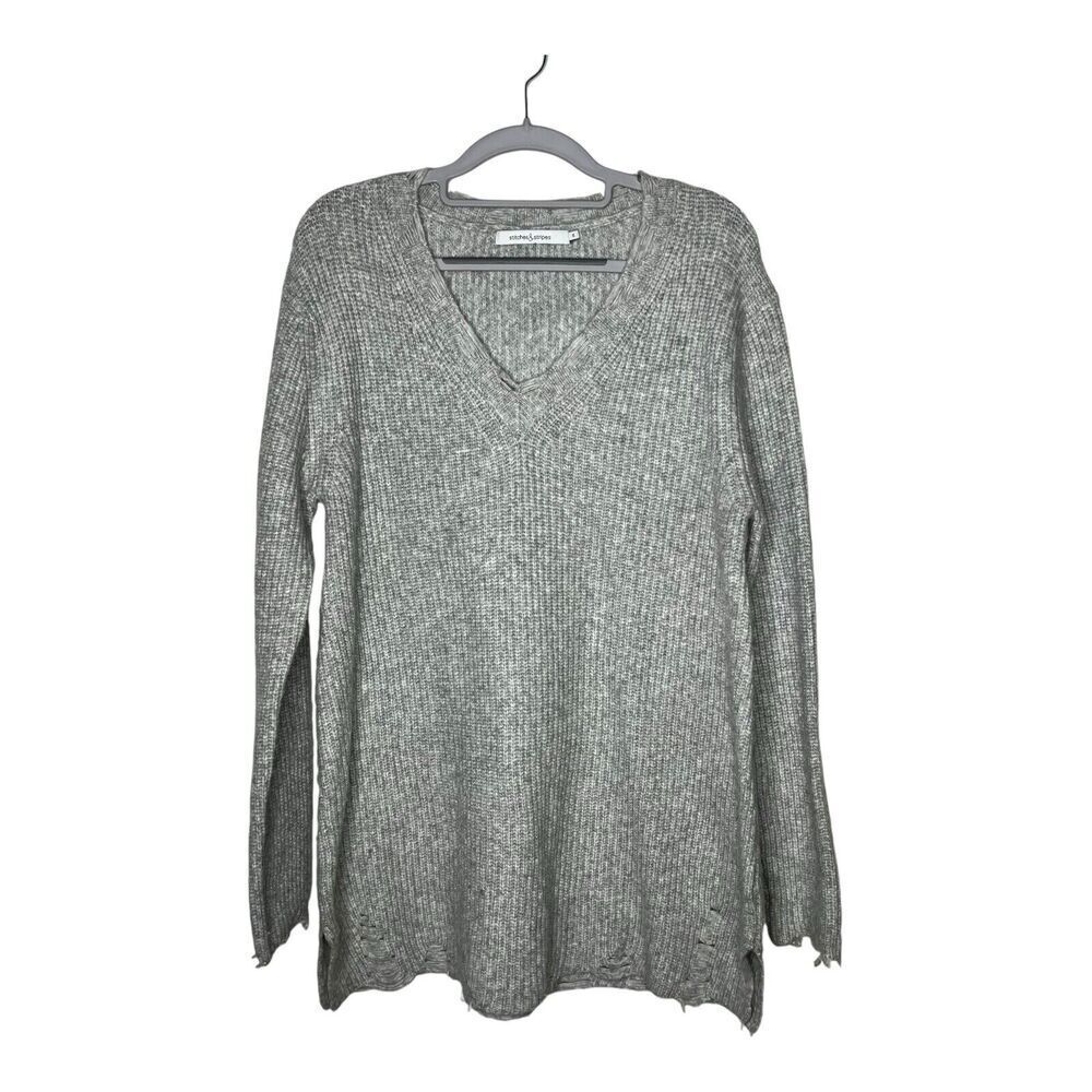 Stitches And Stripes‎ Sweater Womens Medium Gray Knit Pullover V Neck Casual
